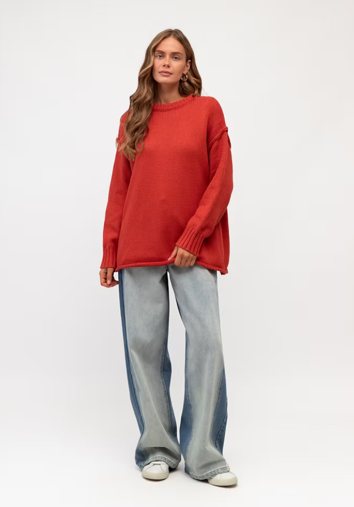 CLARA RELAXED COTTON KNIT - BRICK RED