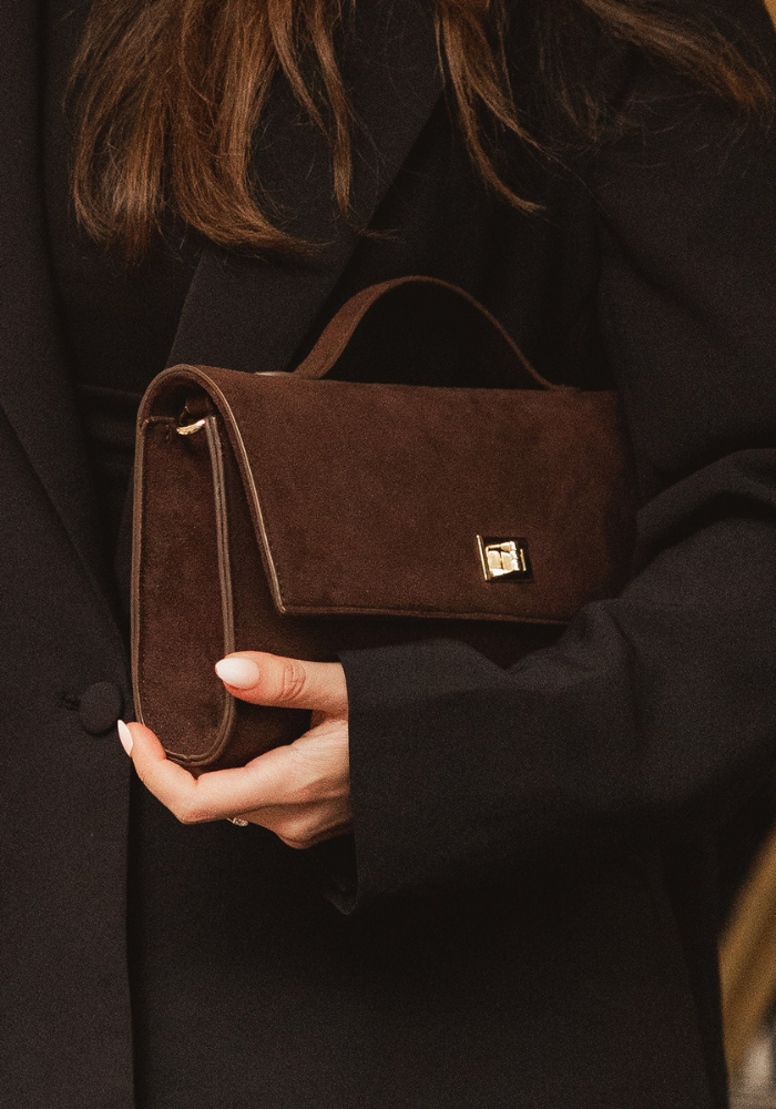 LOUENHIDE DELANEY SUEDETTE CLUTCH - CHOCOLATE