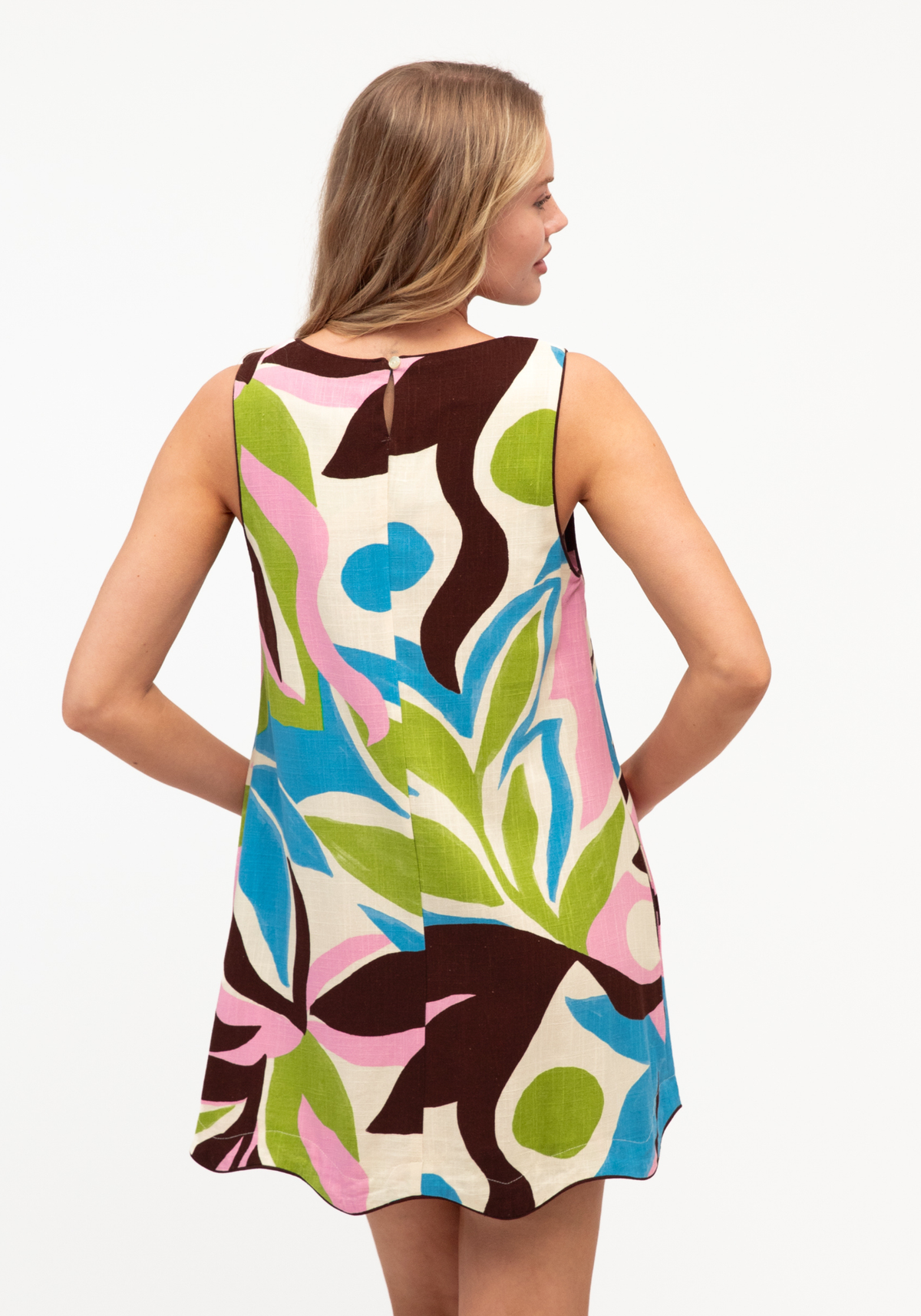 EDEN SCALLOPED HEM SHIFT DRESS - CHOCOLATE PRINT