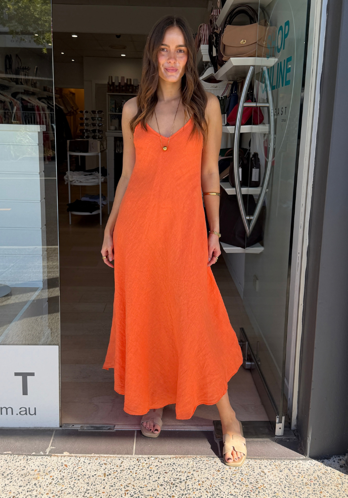 GINA LINEN SLIP DRESS - ORANGE