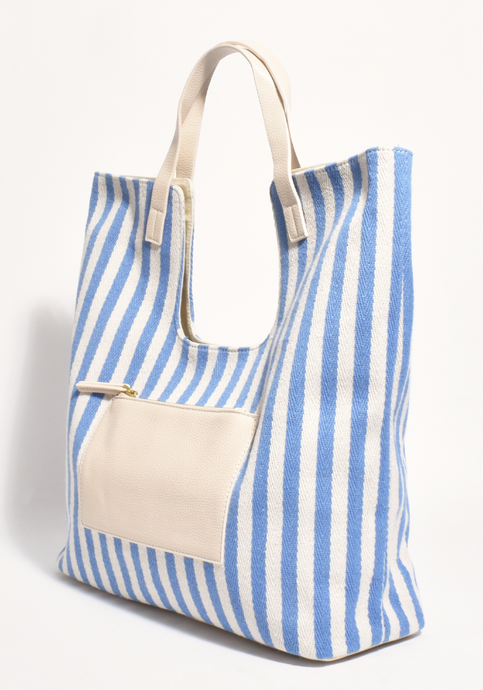 ADORNE SUMMA STRIPE CANVAS TOTE - BLUE