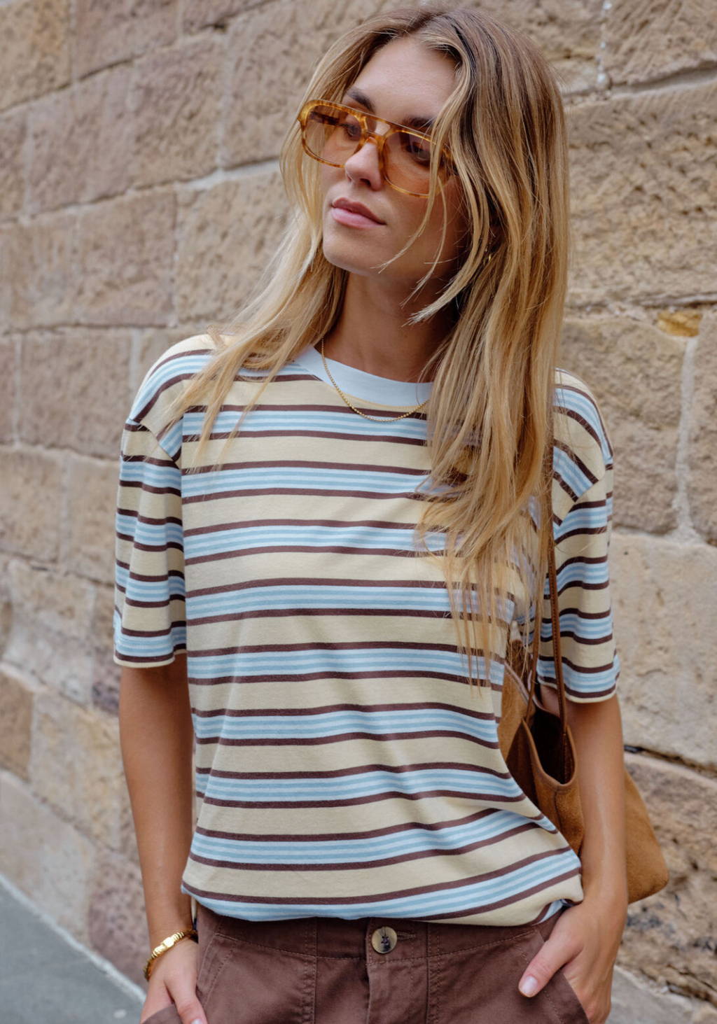 CERES LIFE STEVIE SLOUCHY TEE - NEW BUTTER BRUNETTE STRIPE