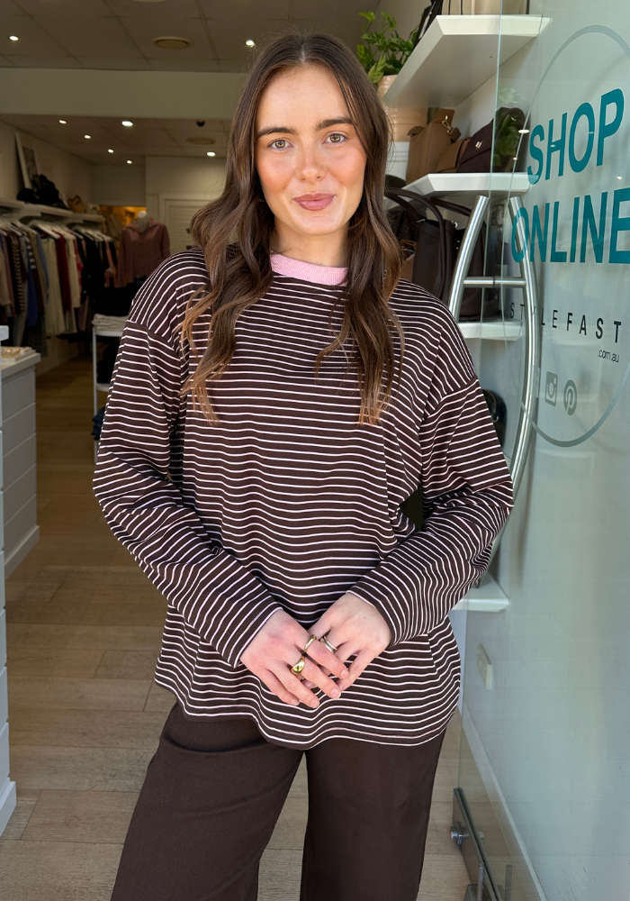 BY FRANKIE KAI LONG SLEEVE TEE - PINK/CHOC