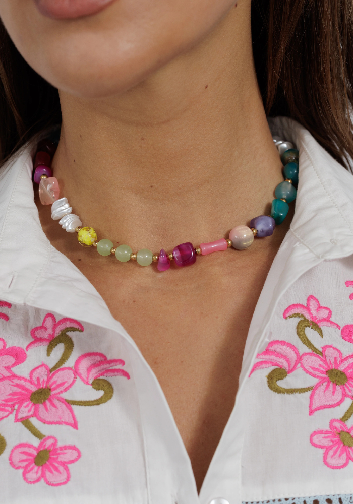 ZODA MULTI BEADED NECKLACE - PINK/BLUE
