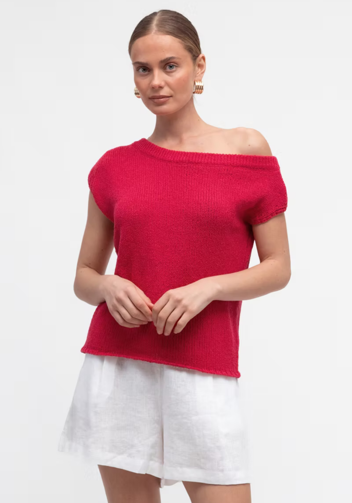 MADISON OFF THE SHOULDER KNIT TOP - RED