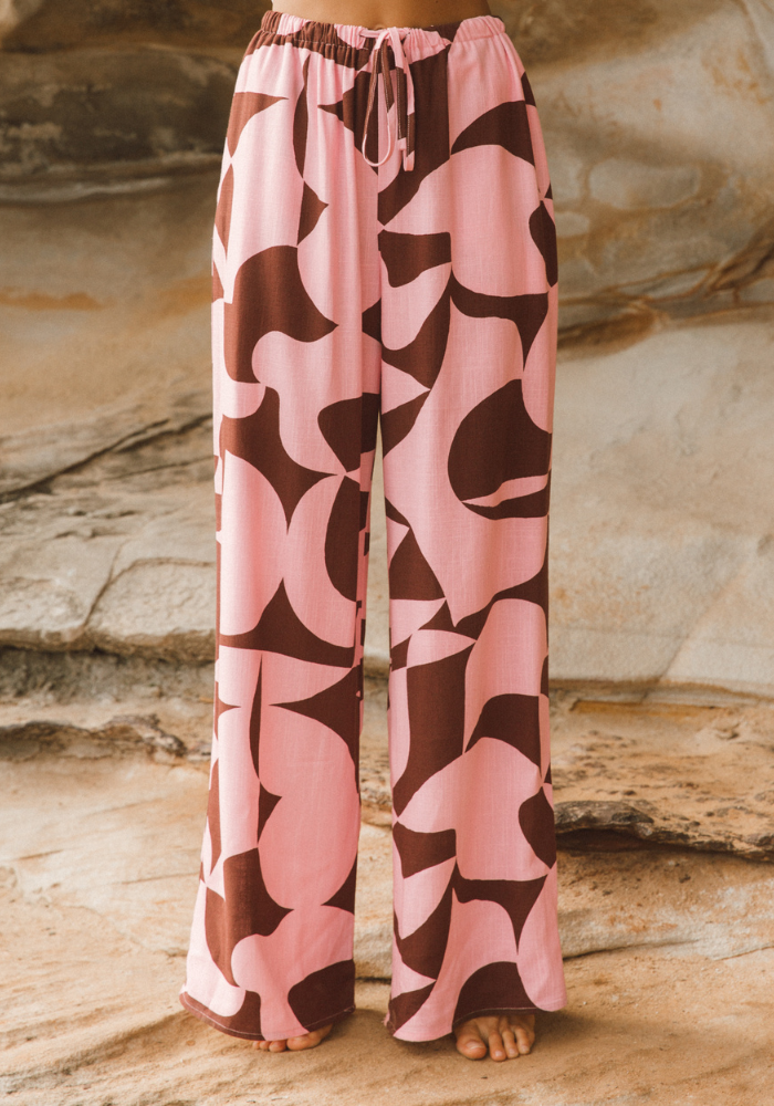 COCO RELAXED PANTS - CHOCOLATE & PINK