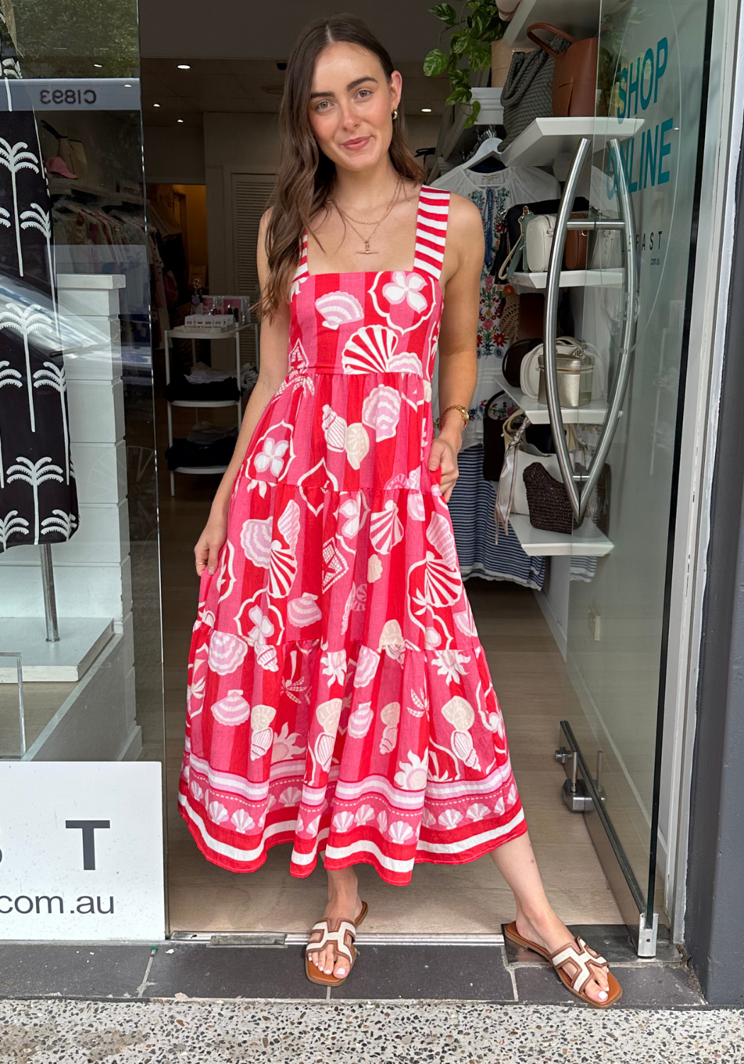 LEILANI SLEEVELESS TIERED MAXI DRESS - RED/PINK PRINT
