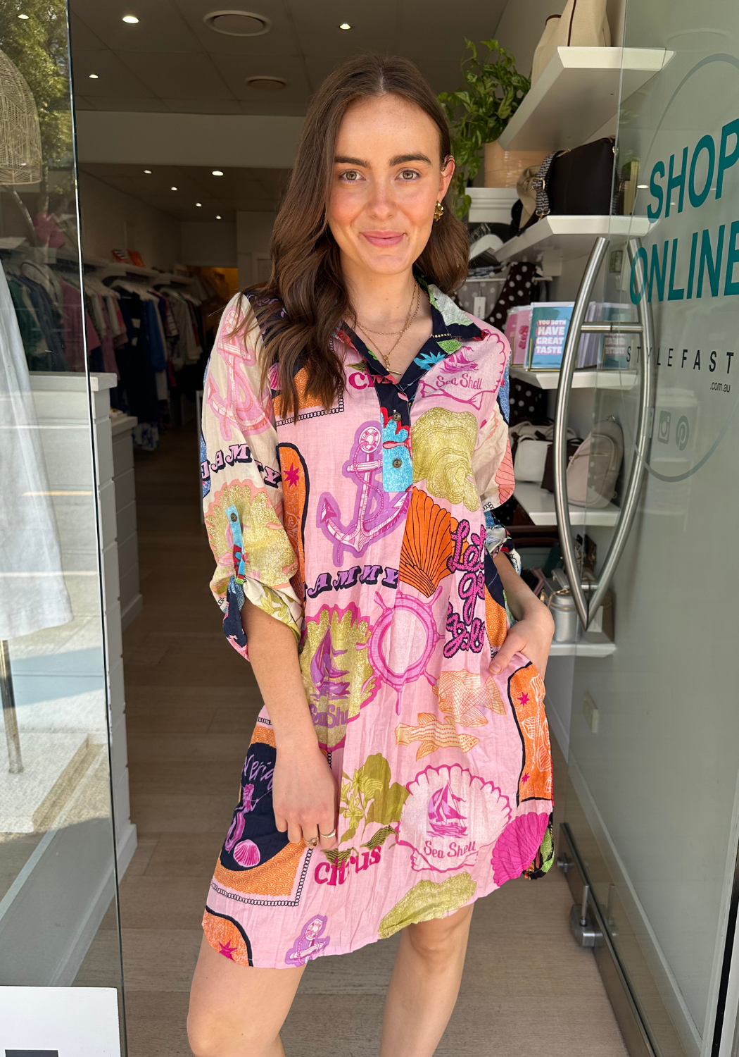 LULALIFE MELROSE SHIRTMAKER DRESS - MULTI