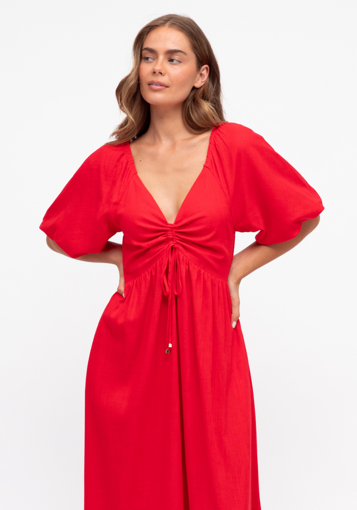 Load image into Gallery viewer, RHIANNON DRAWSTRING BUST MAXI - RED