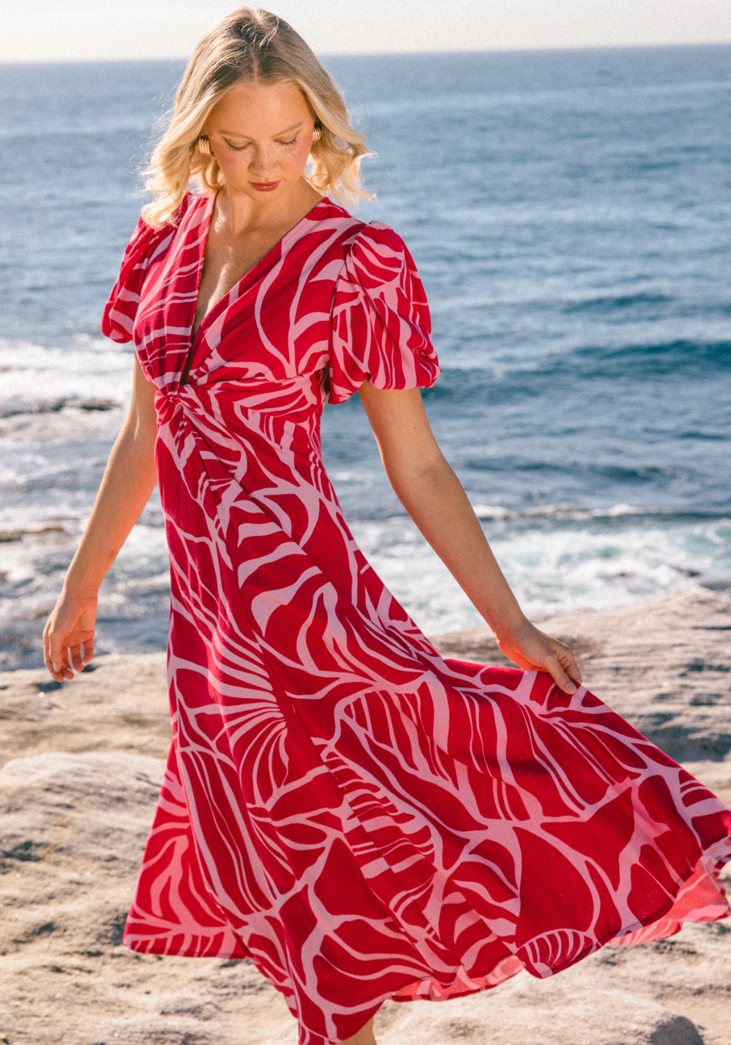 GAIA MAXI DRESS - RED/ PINK PRINT