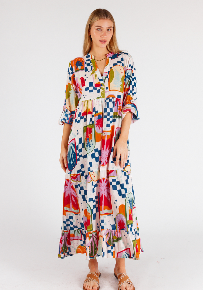 Load image into Gallery viewer, LULALIFE MELODY COTTON MIDI DRESS - MULTI PRINT