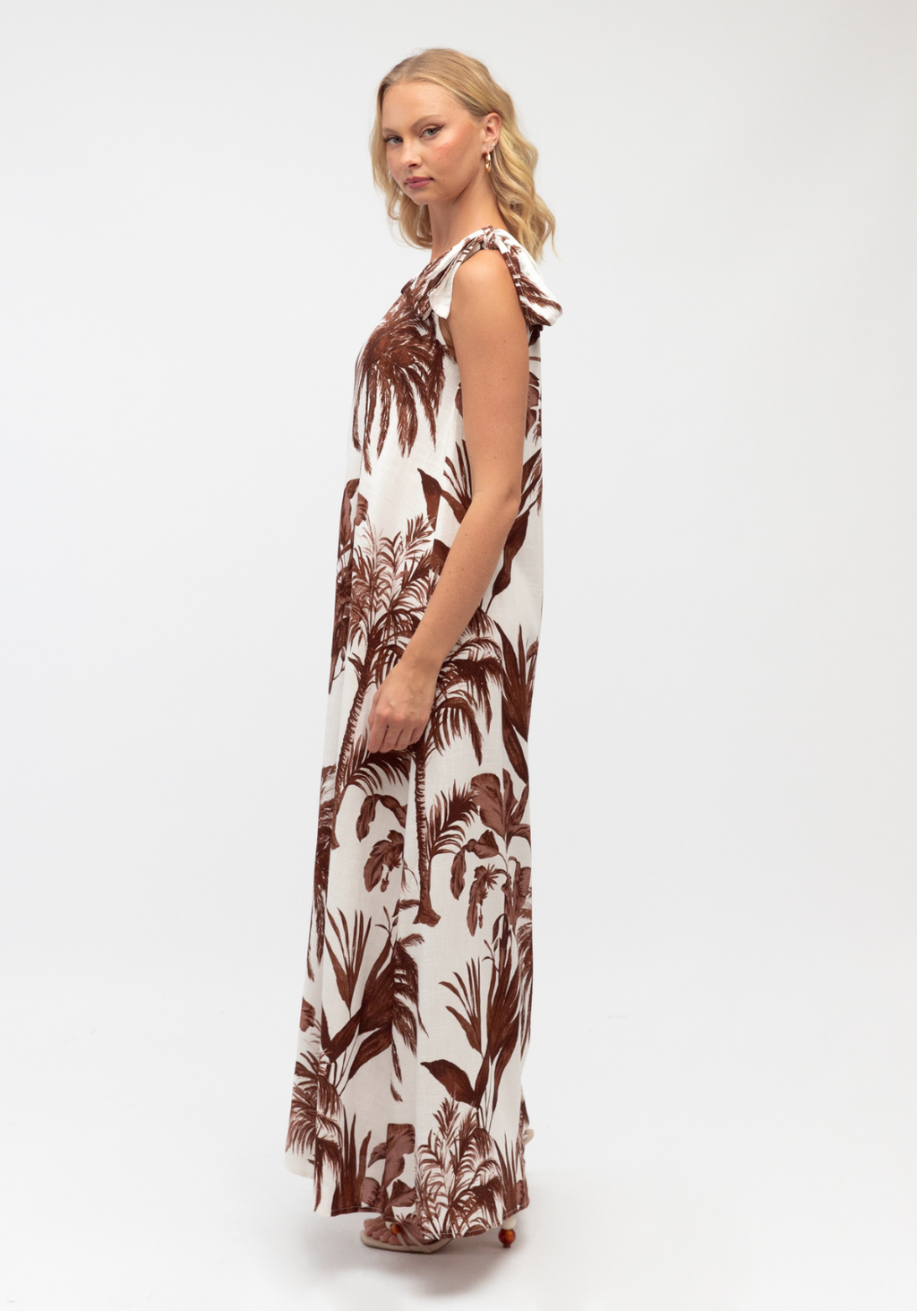 ELVA ONE SHOULDER MAXI DRESS - CHOCOLATE PALM