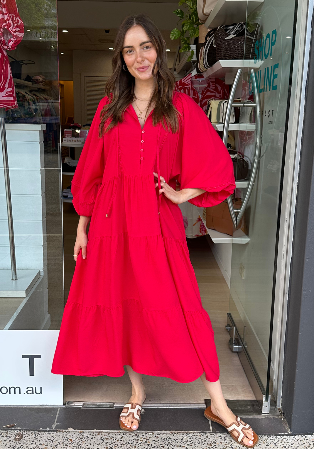 MATA BATWING MIDI DRESS - RED