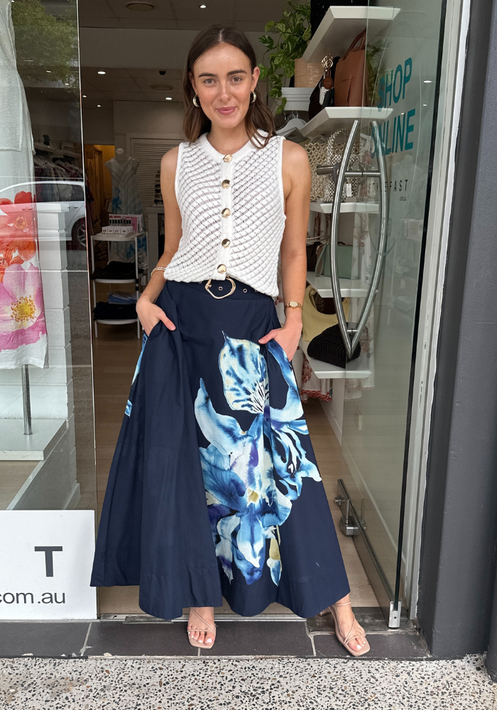 AURORA MAXI SKIRT - NAVY FLORAL