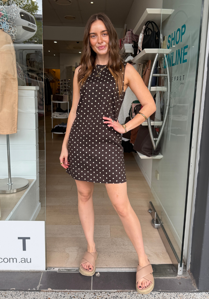 MARGOT MINI SHIFT DRESS - CHOCOLATE SPOT