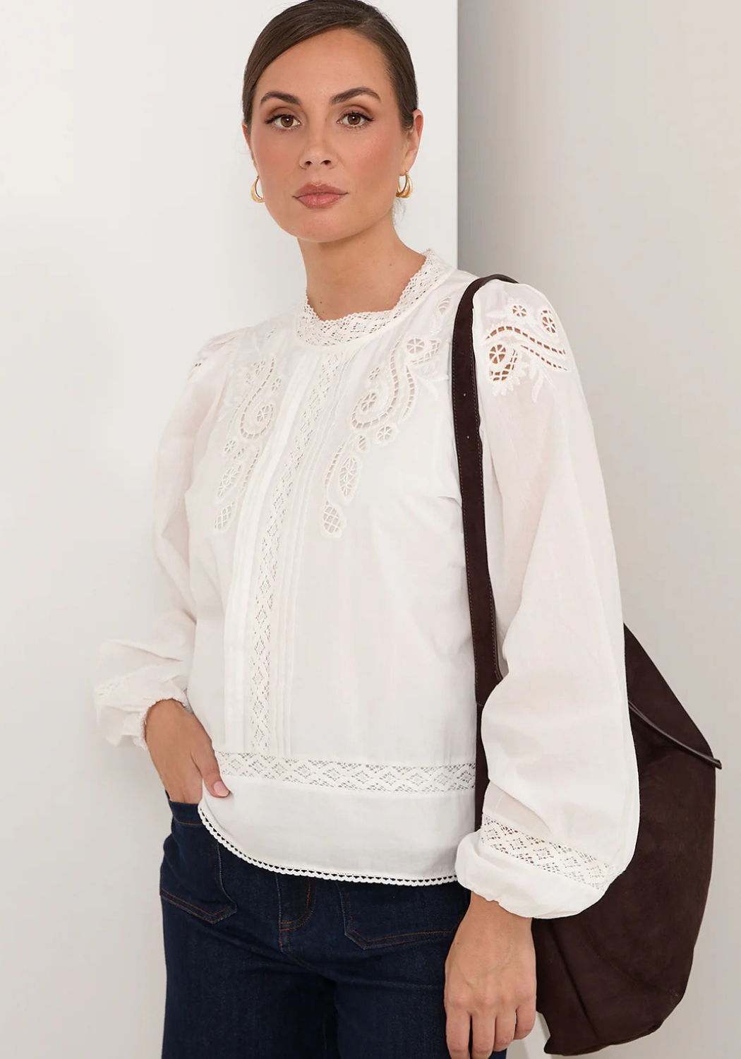 ADORNE LOU CUT OUT LACE TOP - WHITE