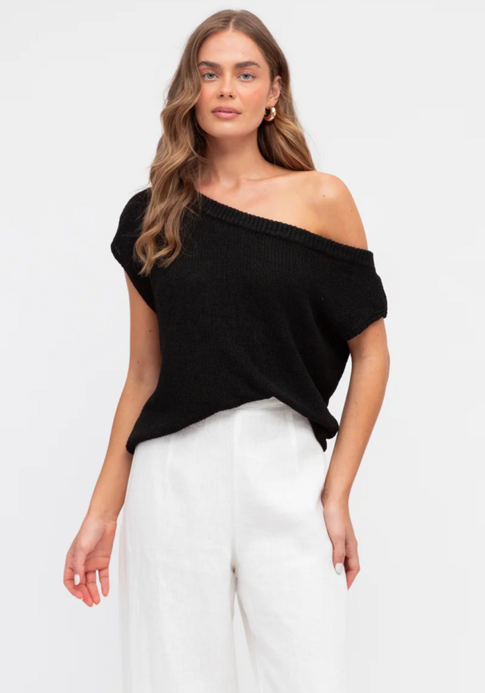 MADISON OFF THE SHOULDER KNIT TOP - BLACK