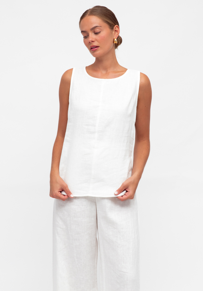 Load image into Gallery viewer, GIA FITTED LINEN TANK - WHITE