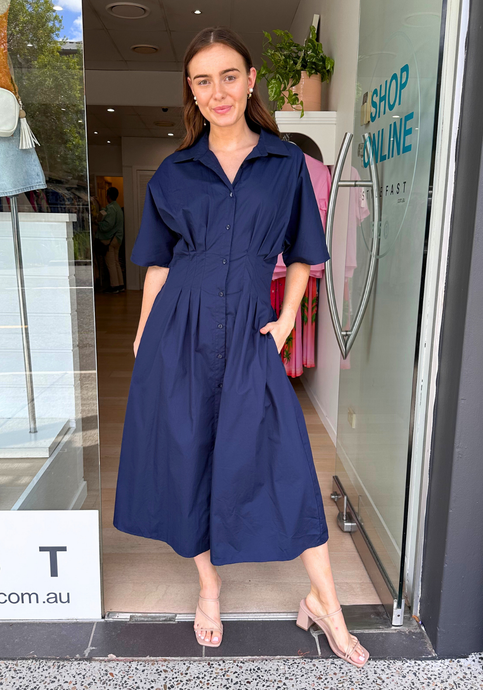 SUTTON BUTTON THROUGH MAXI DRESS - NAVY