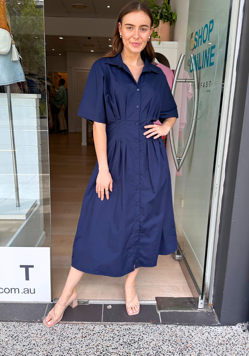 SUTTON BUTTON THROUGH MAXI DRESS - NAVY