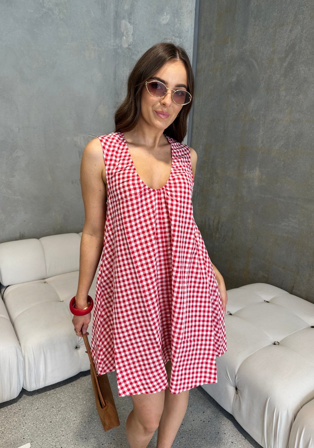 RADINI MINI DRESS - RED GINGHAM