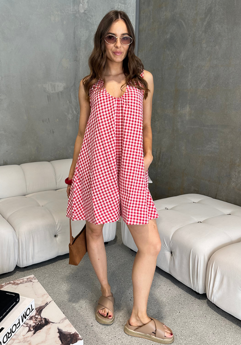 RADINI MINI DRESS - RED GINGHAM