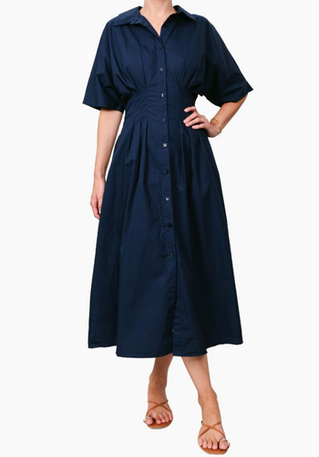 SUTTON BUTTON THROUGH MAXI DRESS - NAVY