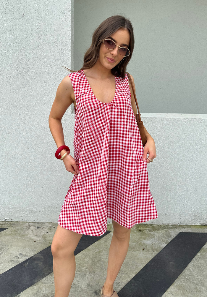 Load image into Gallery viewer, RADINI MINI DRESS - RED GINGHAM