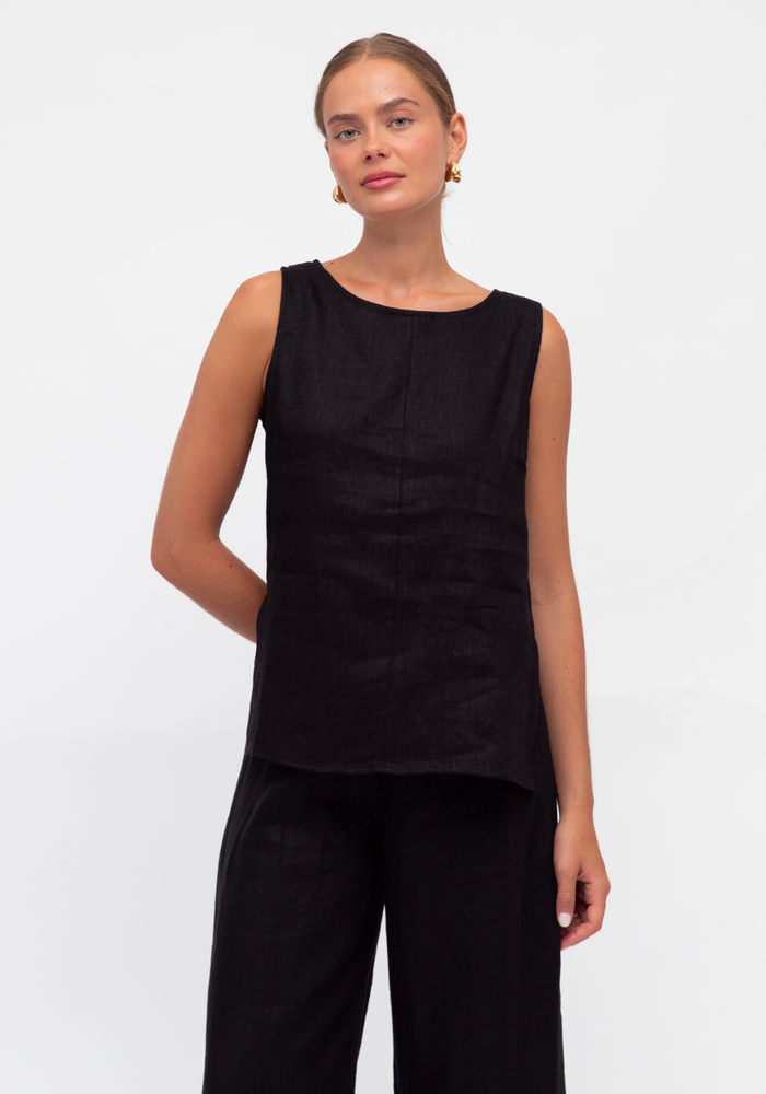 GIA FITTED LINEN TANK - BLACK