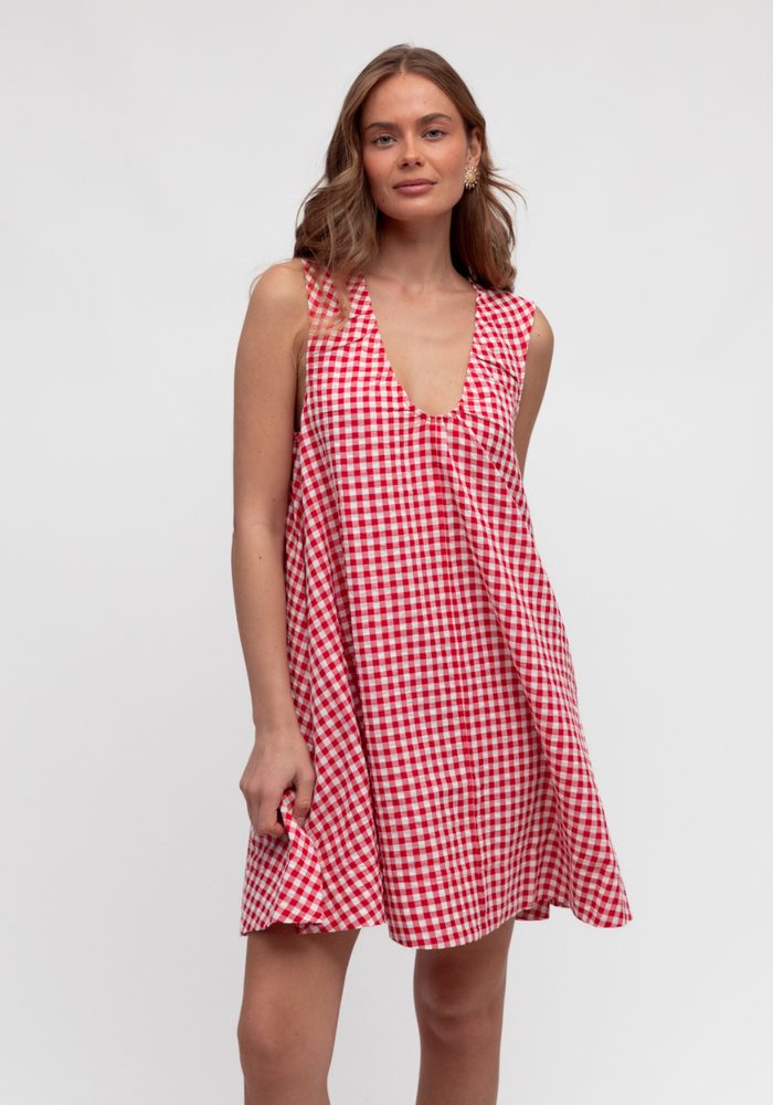 Load image into Gallery viewer, RADINI MINI DRESS - RED GINGHAM