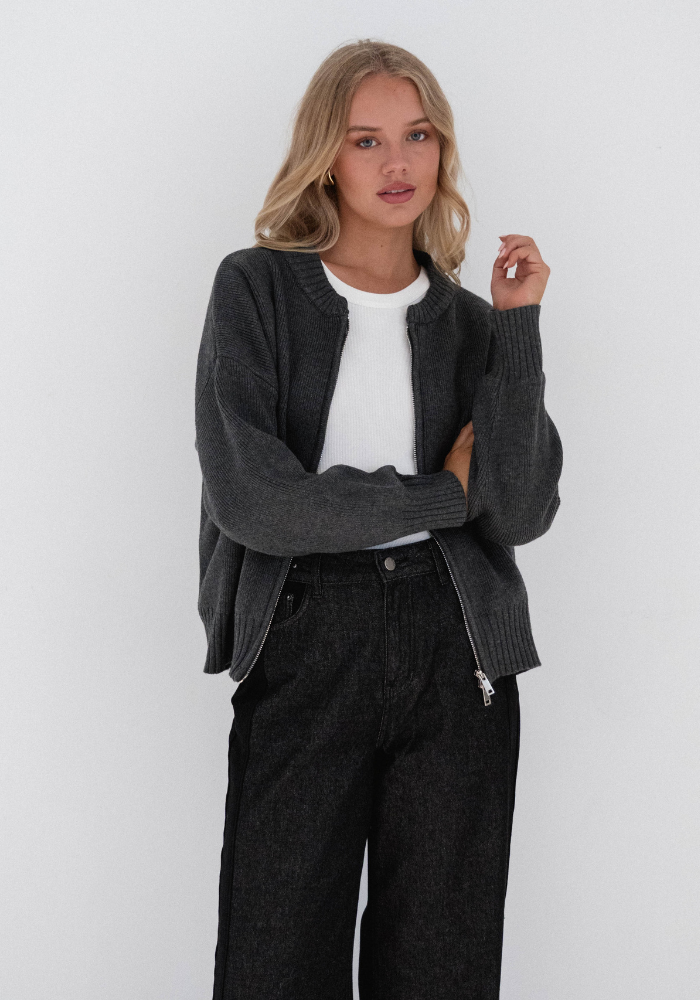 EDAN DOUBLE ZIP KNIT - CHARCOAL