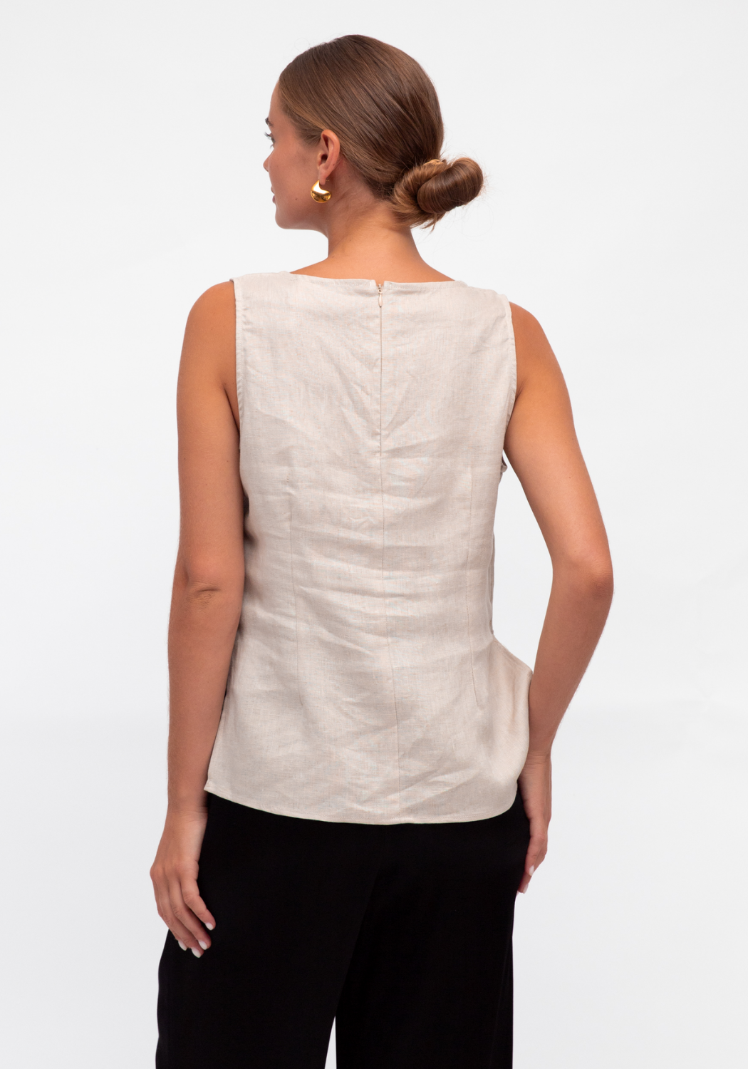 GIA FITTED LINEN TANK - OATMEAL