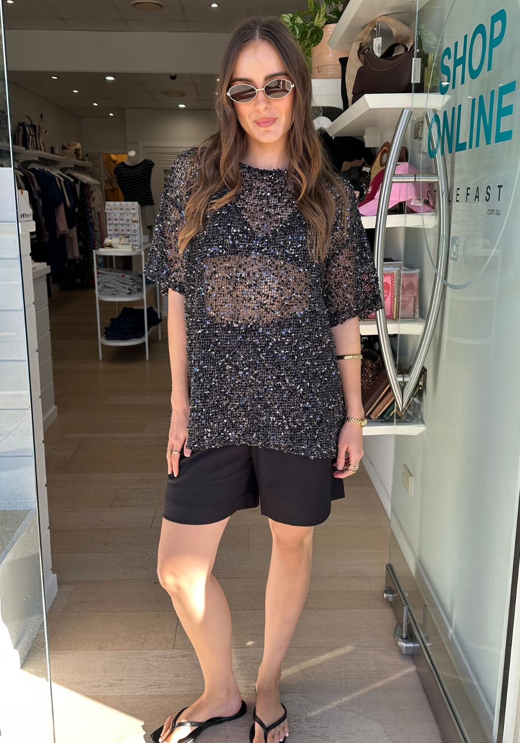 ELSIE SEQUIN TEE - BLACK