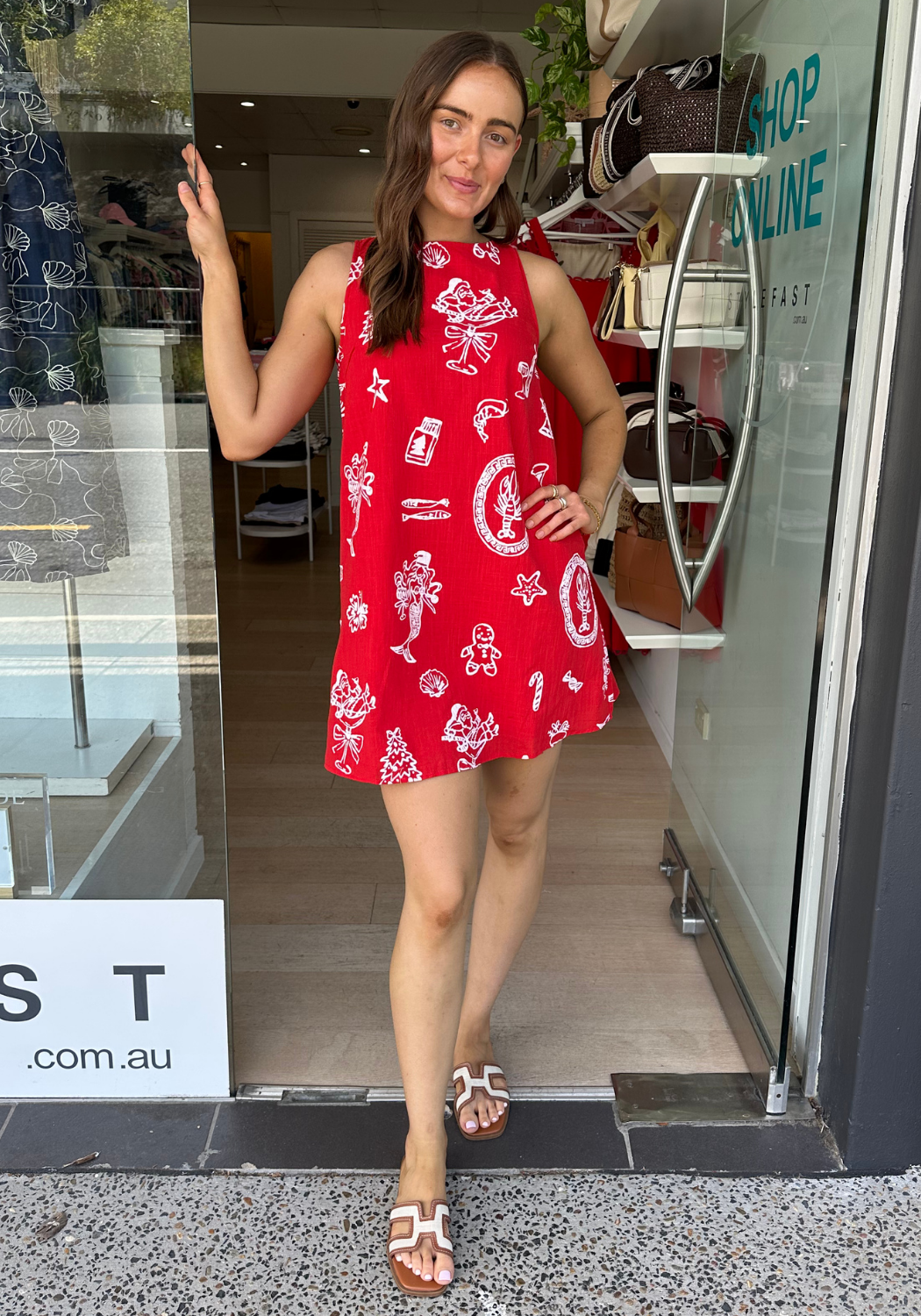 BY FRANKIE ZANA SHIFT DRESS - RED/WHITE CHRISTMAS