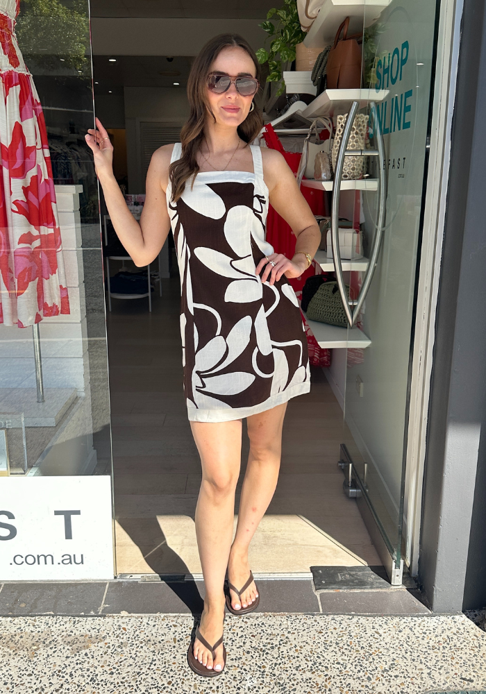 SUMMER BLOOM MINI DRESS - CHOCOLATE