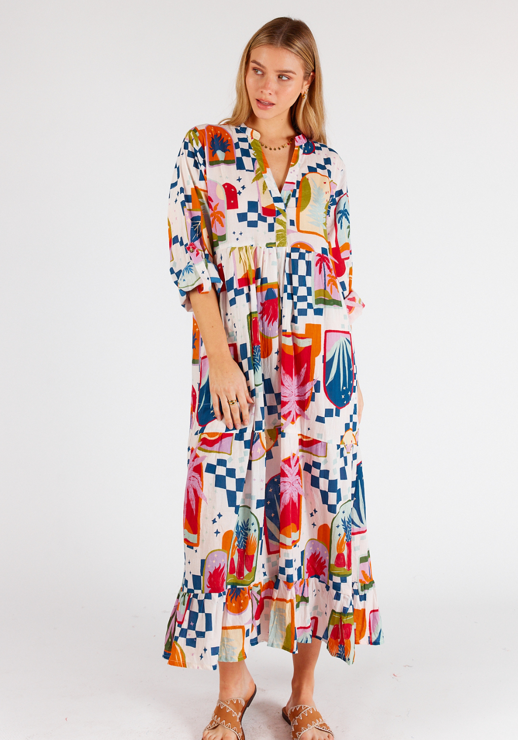 LULALIFE MELODY COTTON MIDI DRESS - MULTI PRINT