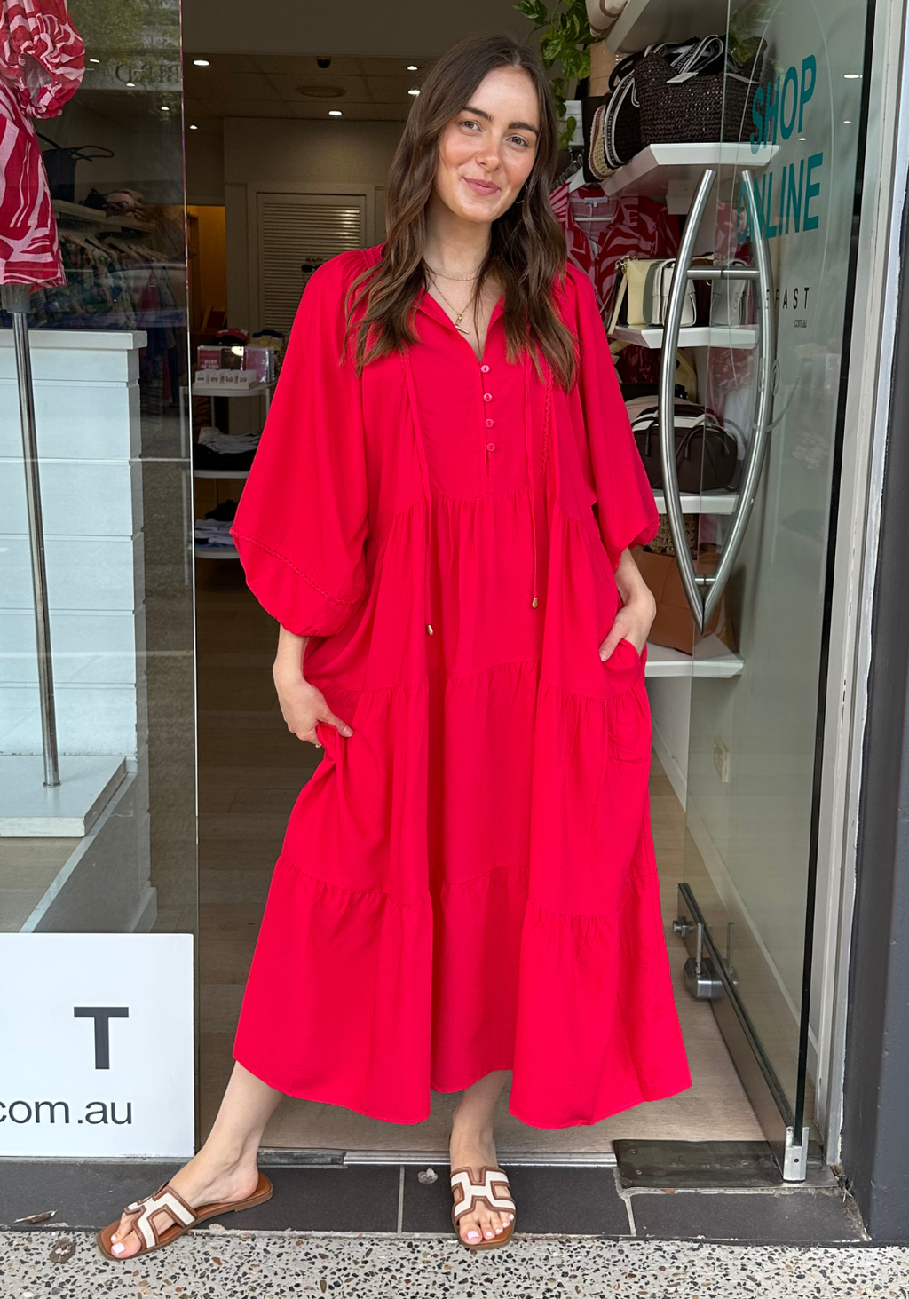 MATA BATWING MIDI DRESS - RED