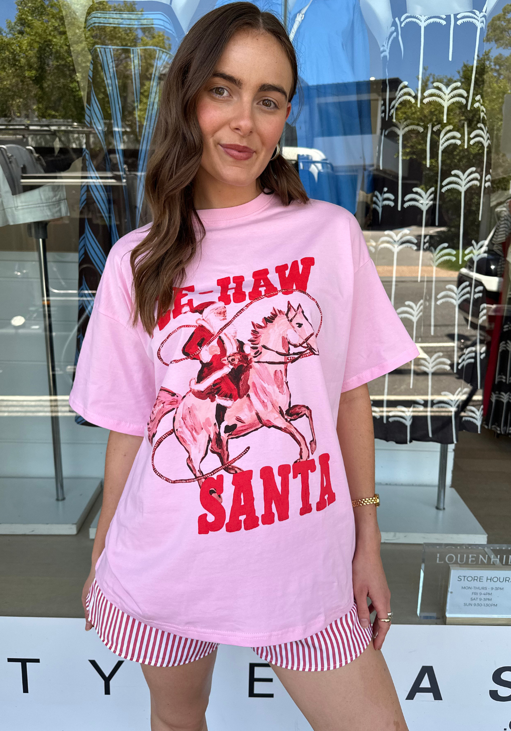 BY FRANKIE YEE-HAW SANTA OVERSIZED TEE SHIRT SET - PINK