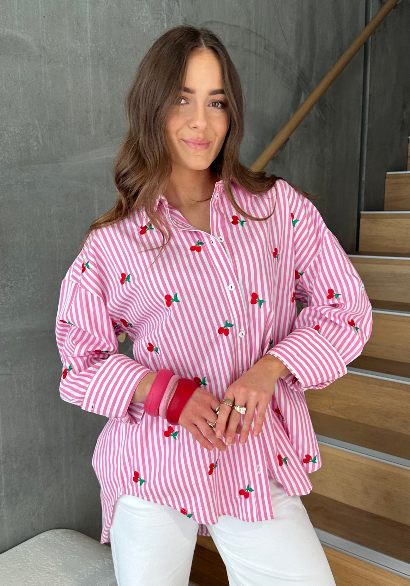 KIMMY BUTTON THROUGH SHIRT - PINK STRIPE