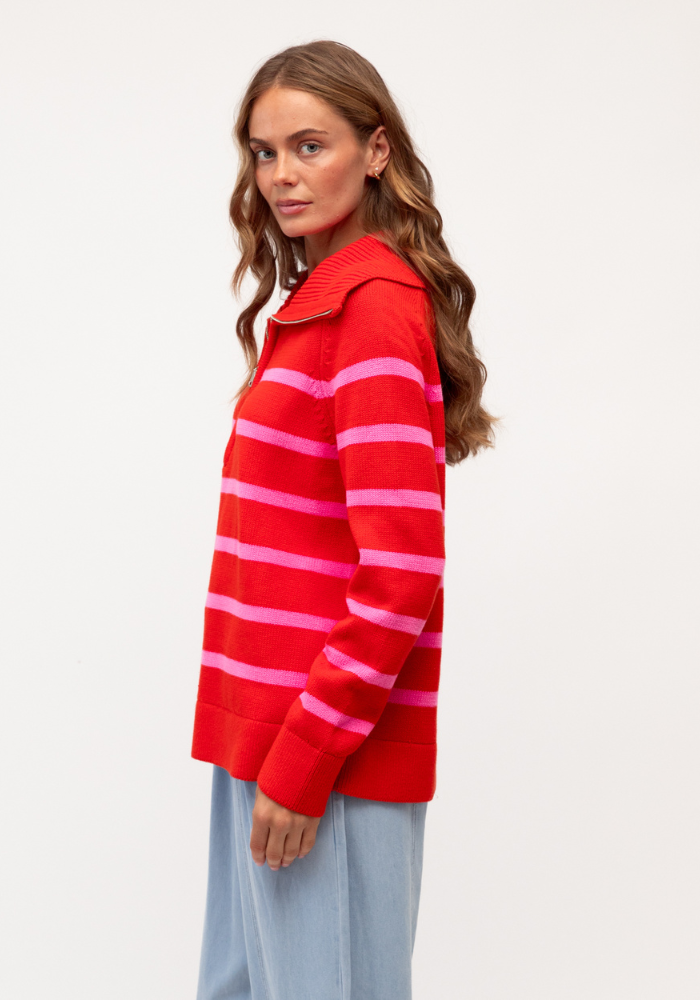 ELOISE COLLARED KNIT - RED/ PINK