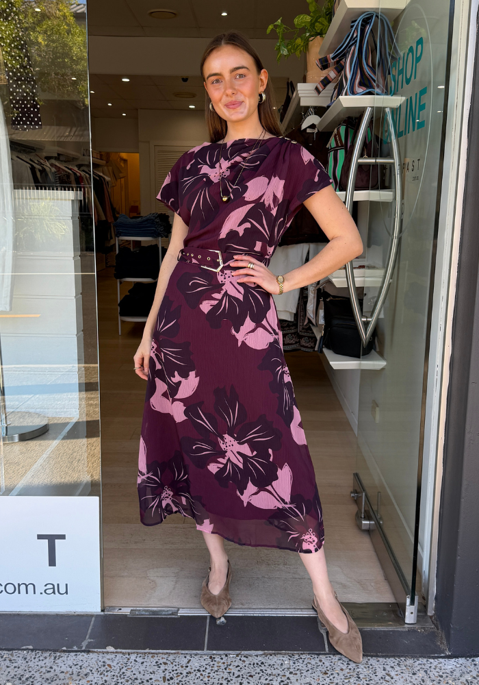 JADE MAXI DRESS - BURGUNDY PRINT