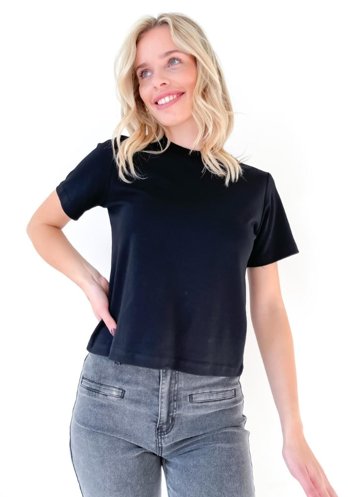 FALLON CROPPED BOXY TEE - BLACK