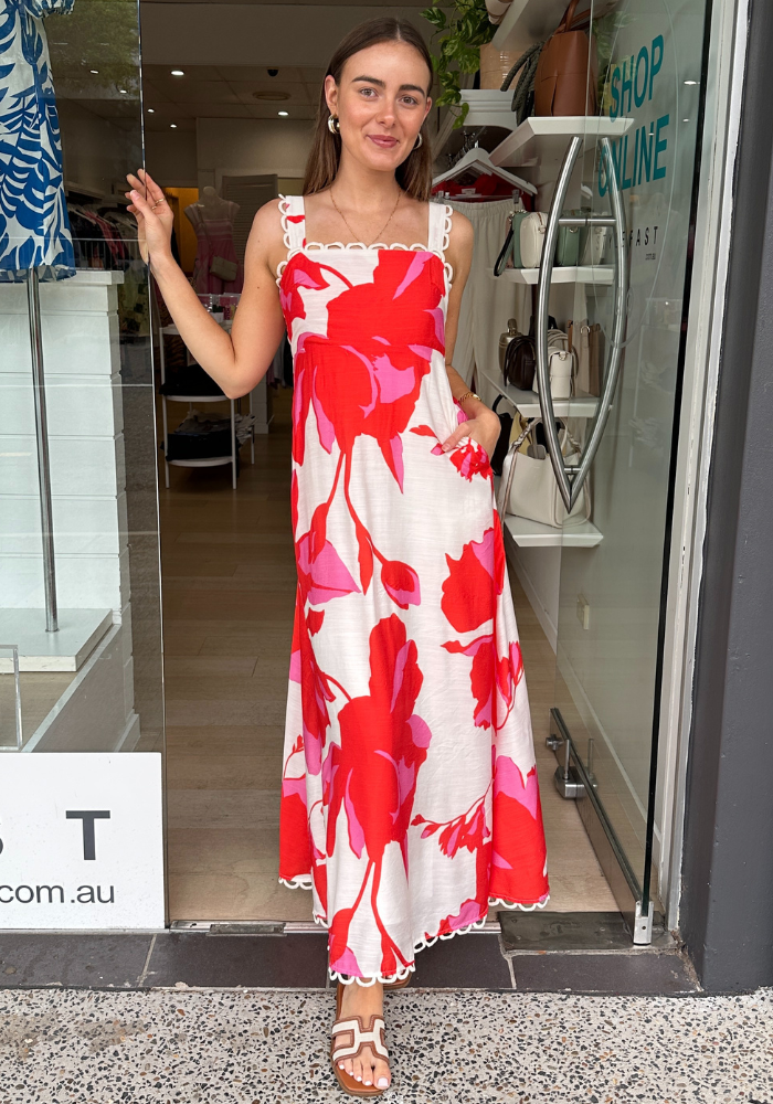 ELARA MAXI DRESS - RED/PINK PRINT