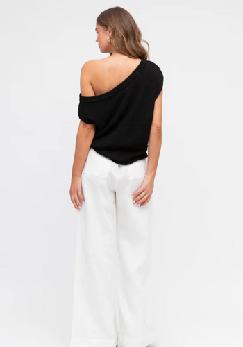 MADISON OFF THE SHOULDER KNIT TOP - BLACK