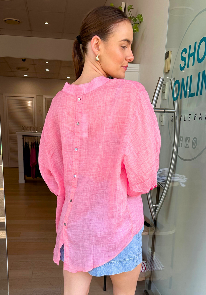 AURORA BUTTON THROUGH LINEN SHIRT - FLAMINGO