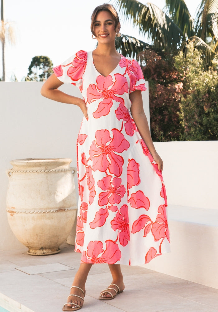 Load image into Gallery viewer, PALOMA MIDI DRESS - PINK FLORAL