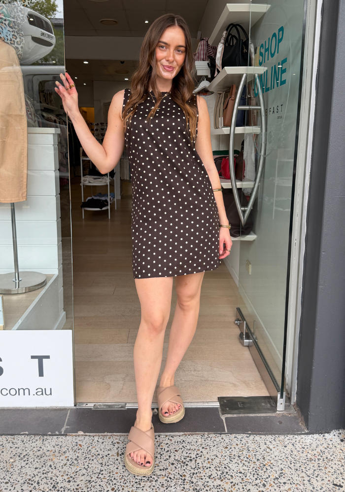 MARGOT MINI SHIFT DRESS - CHOCOLATE SPOT