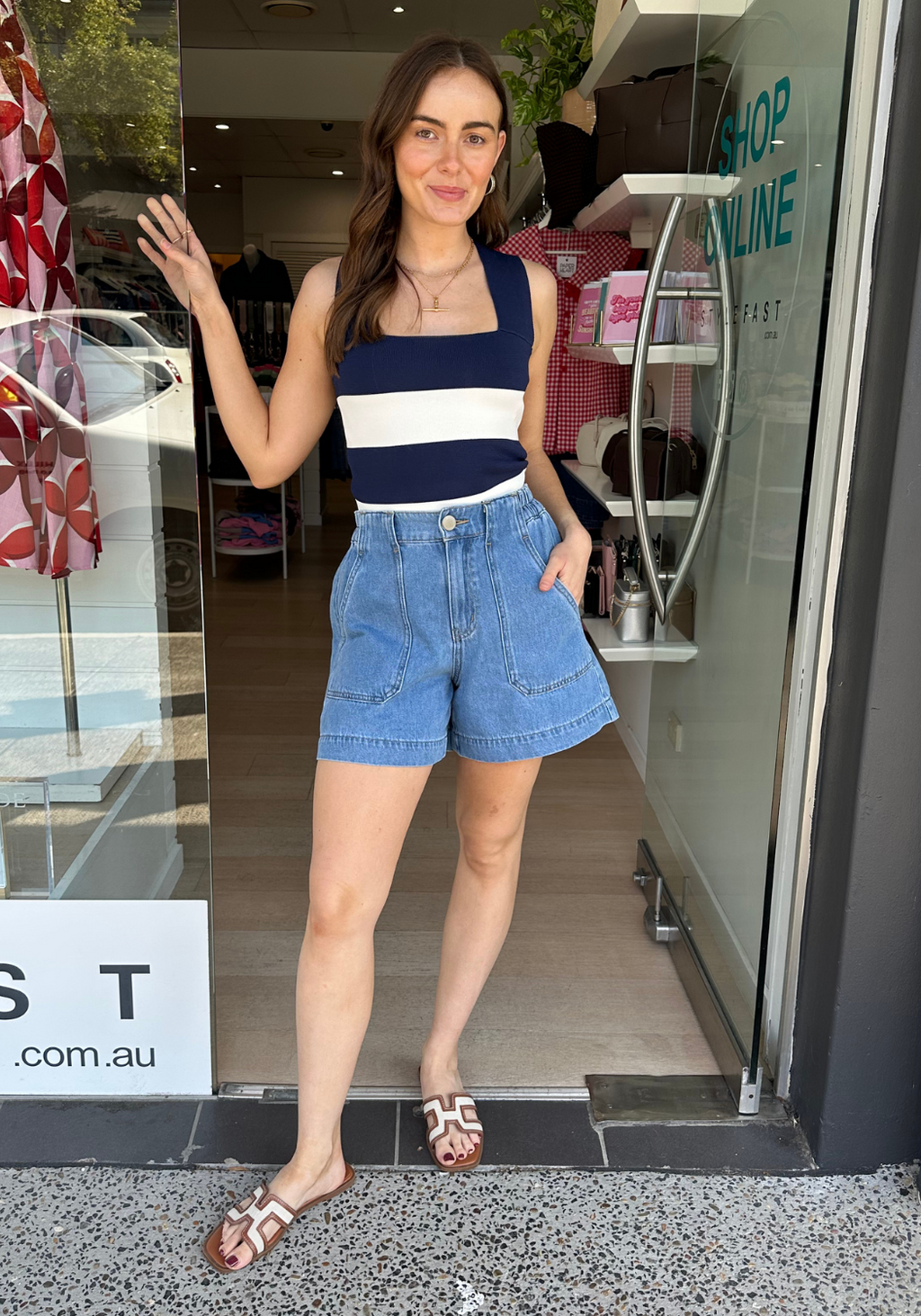 ARIEL FITTED TANK - NAVY STRIPE