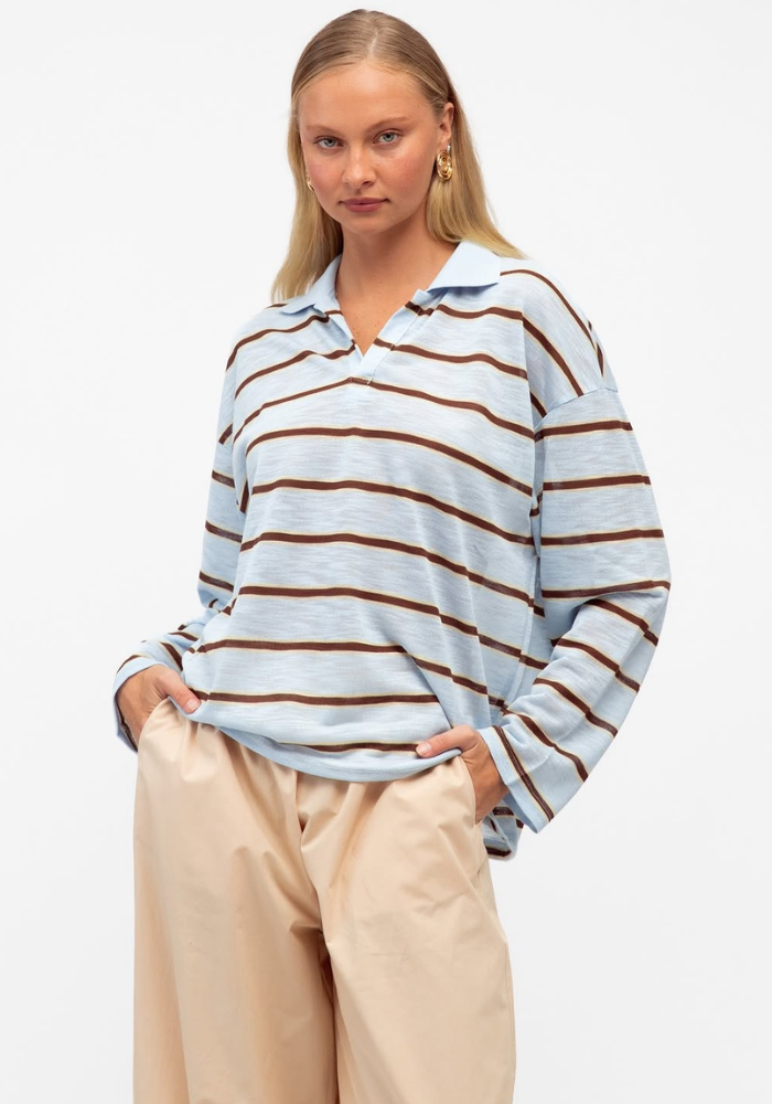 ROMIE COLLARED KNIT - CHOCOLATE & BLUE STRIPE