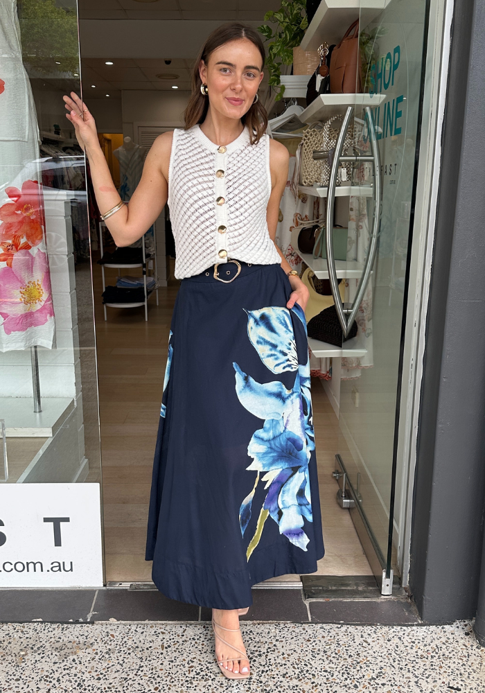 AURORA MAXI SKIRT - NAVY FLORAL